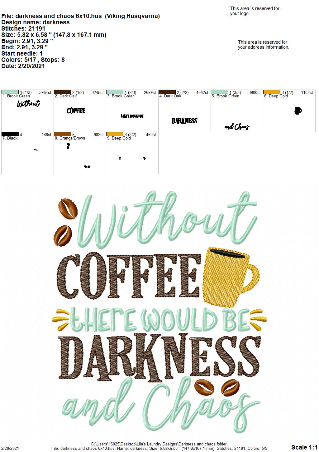 Darkness and Chaos - 2 sizes- Digital Embroidery Design