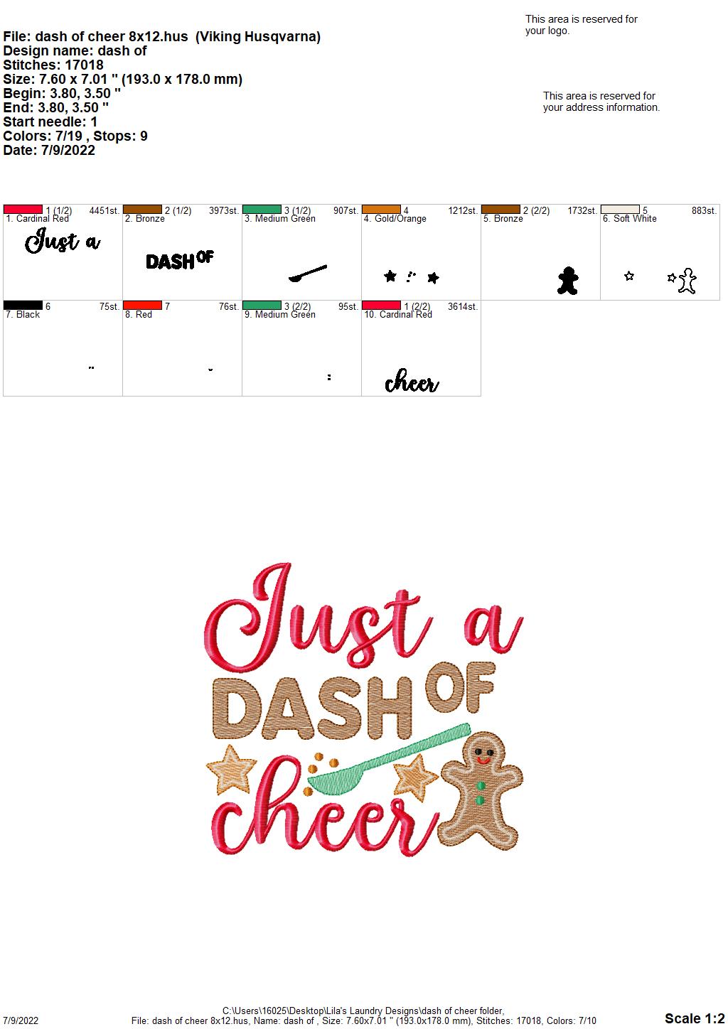 Dash of Cheer - 4 sizes- Digital Embroidery Design