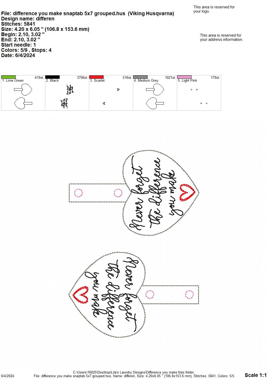 Difference You Make Fobs - Digital Embroidery Design