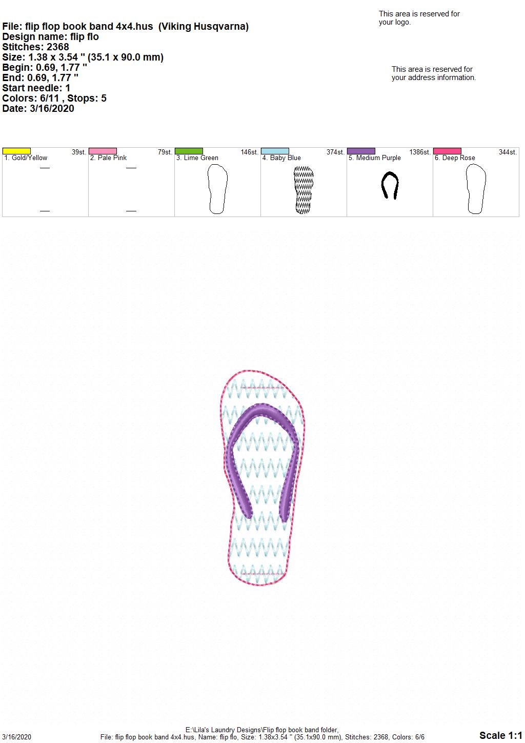 Flip Flop - Book Band - Digital Embroidery Design