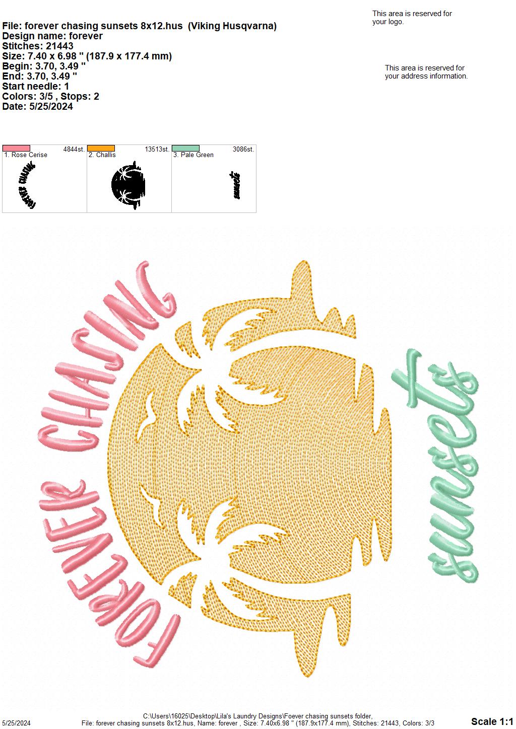 Forever Chasing Sunset - 4 Sizes - Digital Embroidery Design
