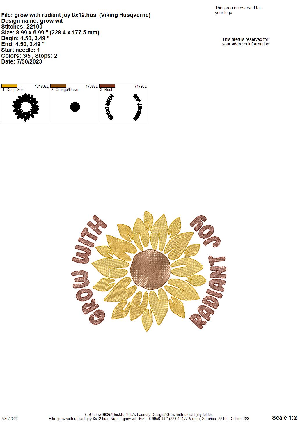 Grow With Radiant Joy - 3 sizes- Digital Embroidery Design