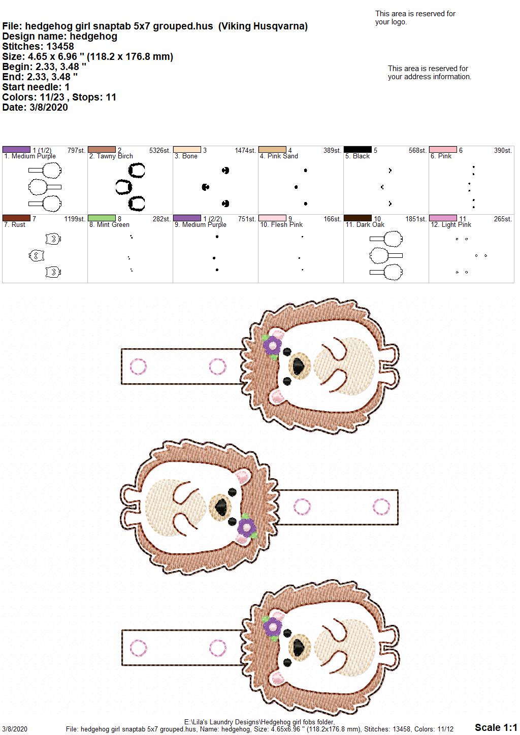 Hedgehog Girl Fobs - DIGITAL Embroidery DESIGN