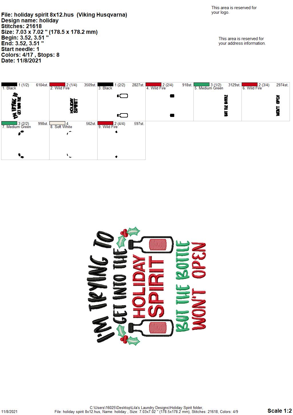 Holiday Spirit - 3 sizes- Digital Embroidery Design