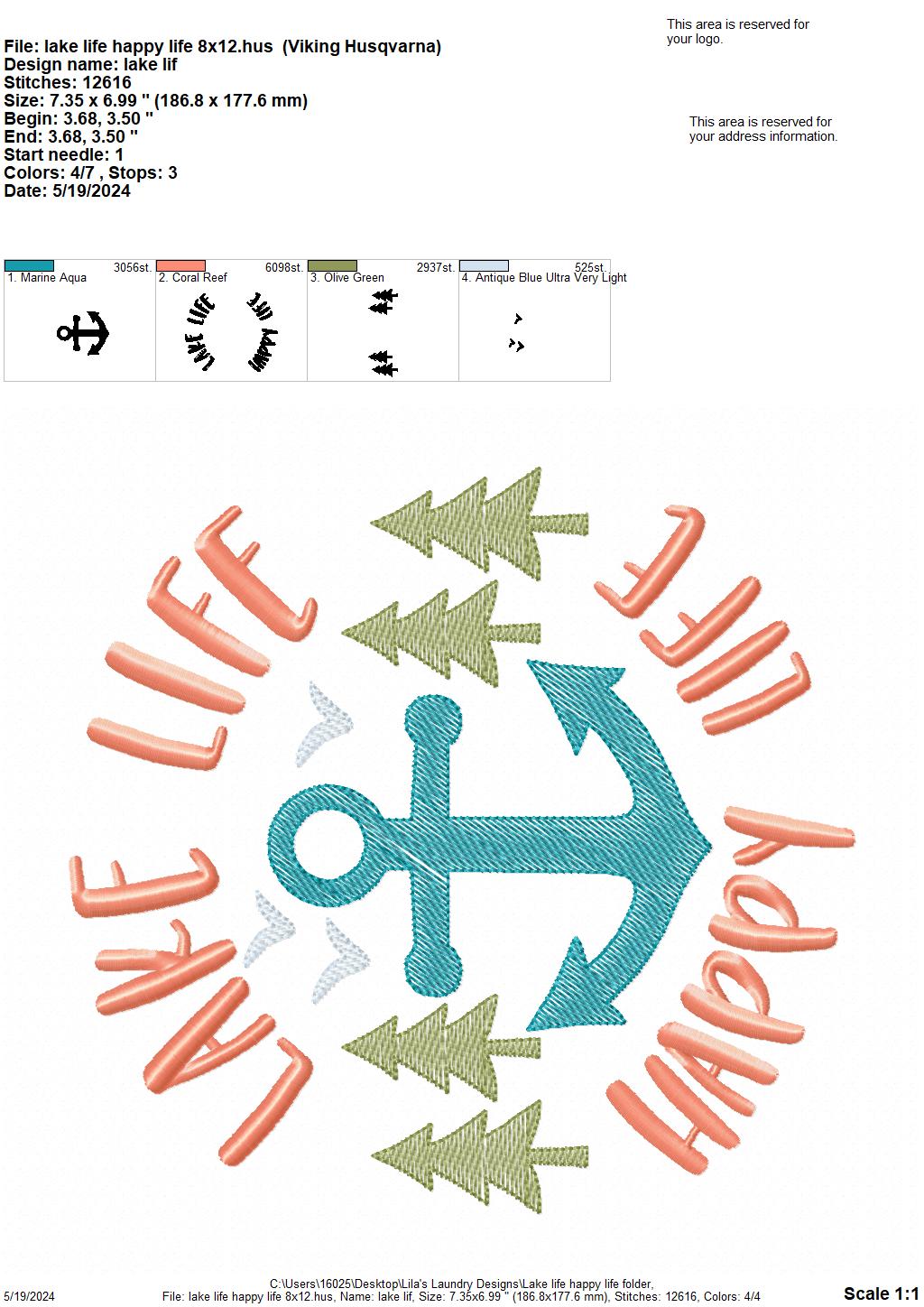 Lake Life Happy Life - 4 Sizes - Digital Embroidery Design