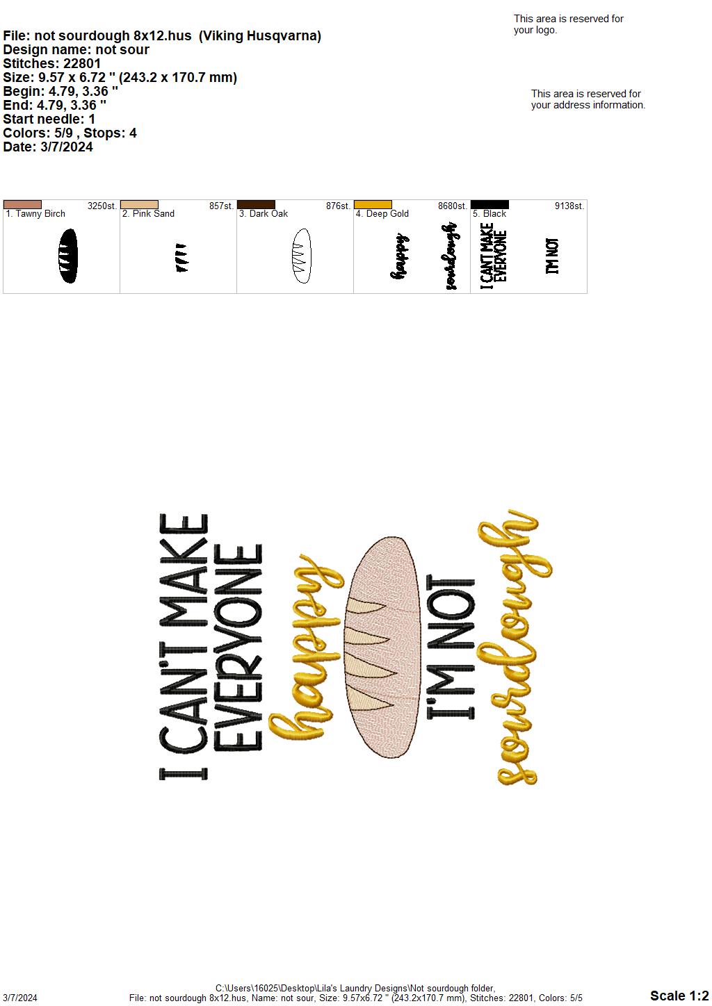 Not Sourdough - 3 Sizes - Digital Embroidery Design