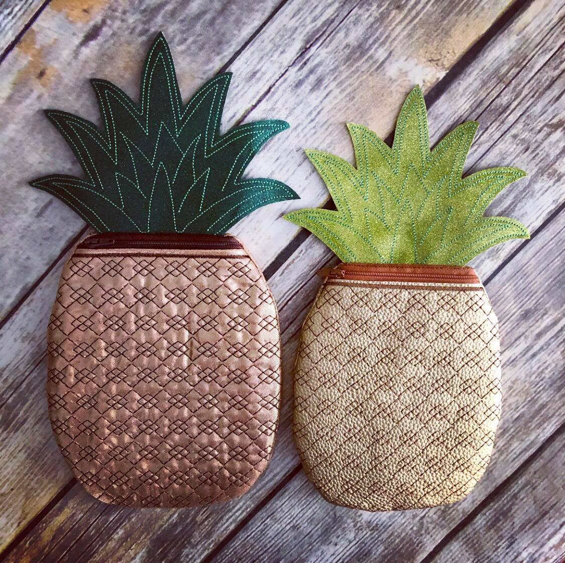 3D Pineapple Zipper Bag - 4 sizes - Digital Embroidery Design