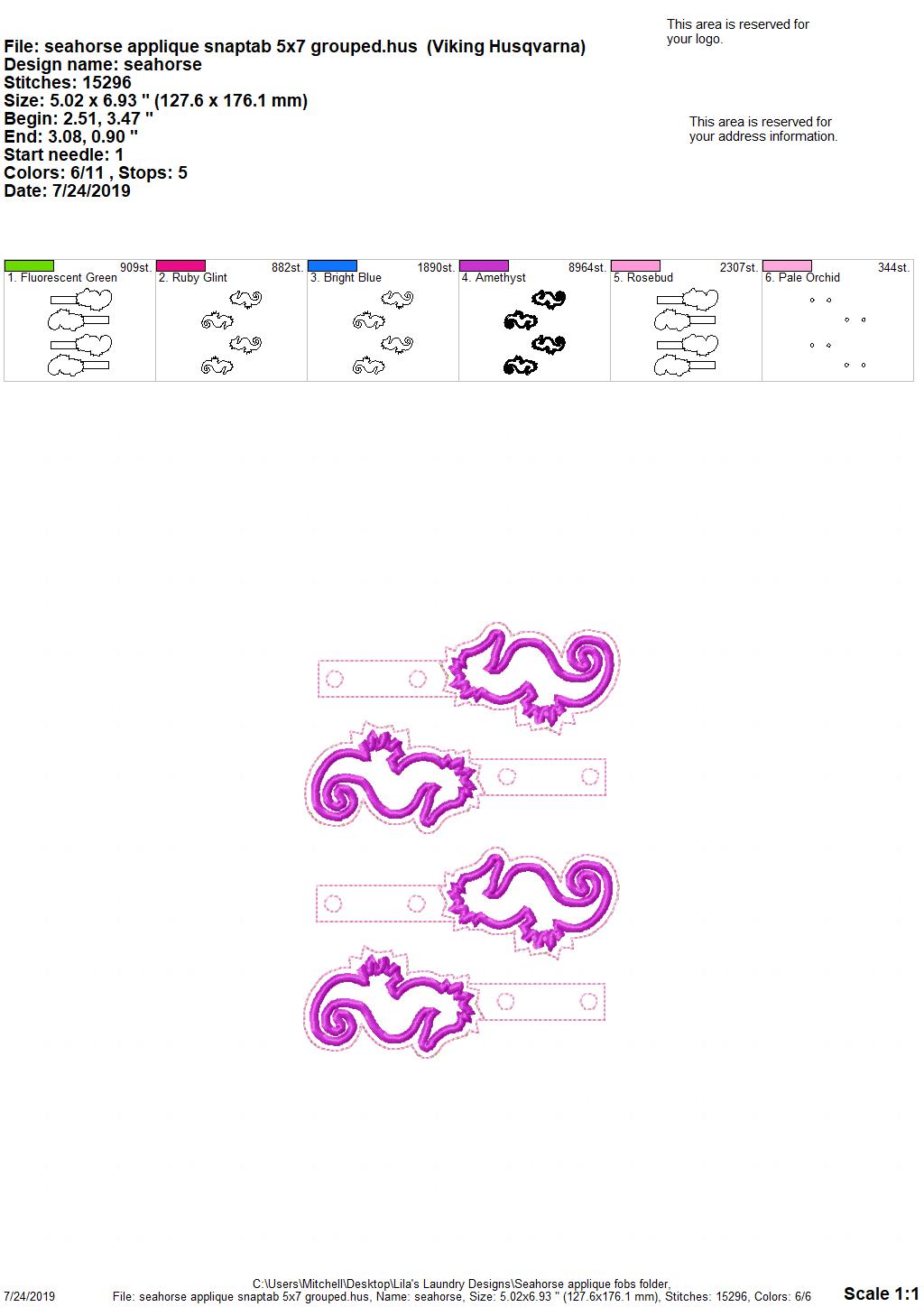 Seahorse Applique Fobs - DIGITAL Embroidery DESIGN