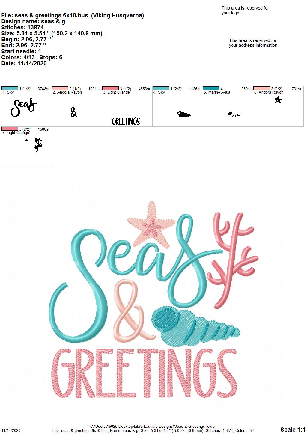 Seas & Greetings - 2 Sizes - Digital Embroidery Design