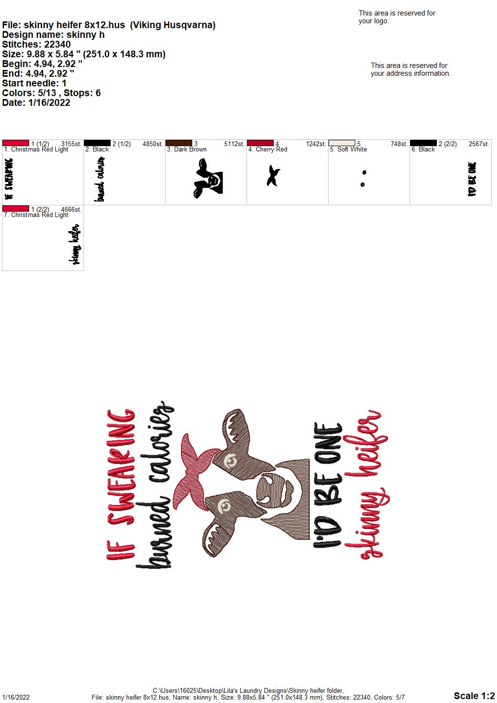 Skinny Heifer- 3 sizes- Digital Embroidery Design