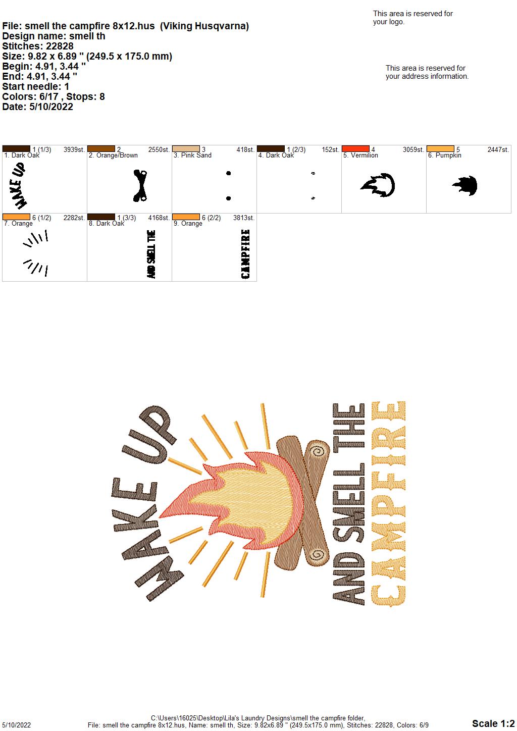 Smell The Campfire - 3 sizes- Digital Embroidery Design