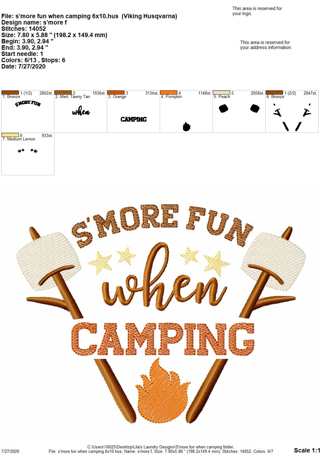 S'more Fun When Camping - 2 Sizes - Digital Embroidery Design