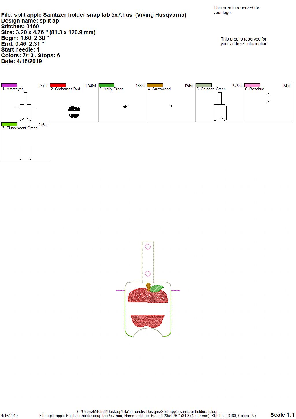 Split Apple Sanitizer Holders - DIGITAL Embroidery DESIGN