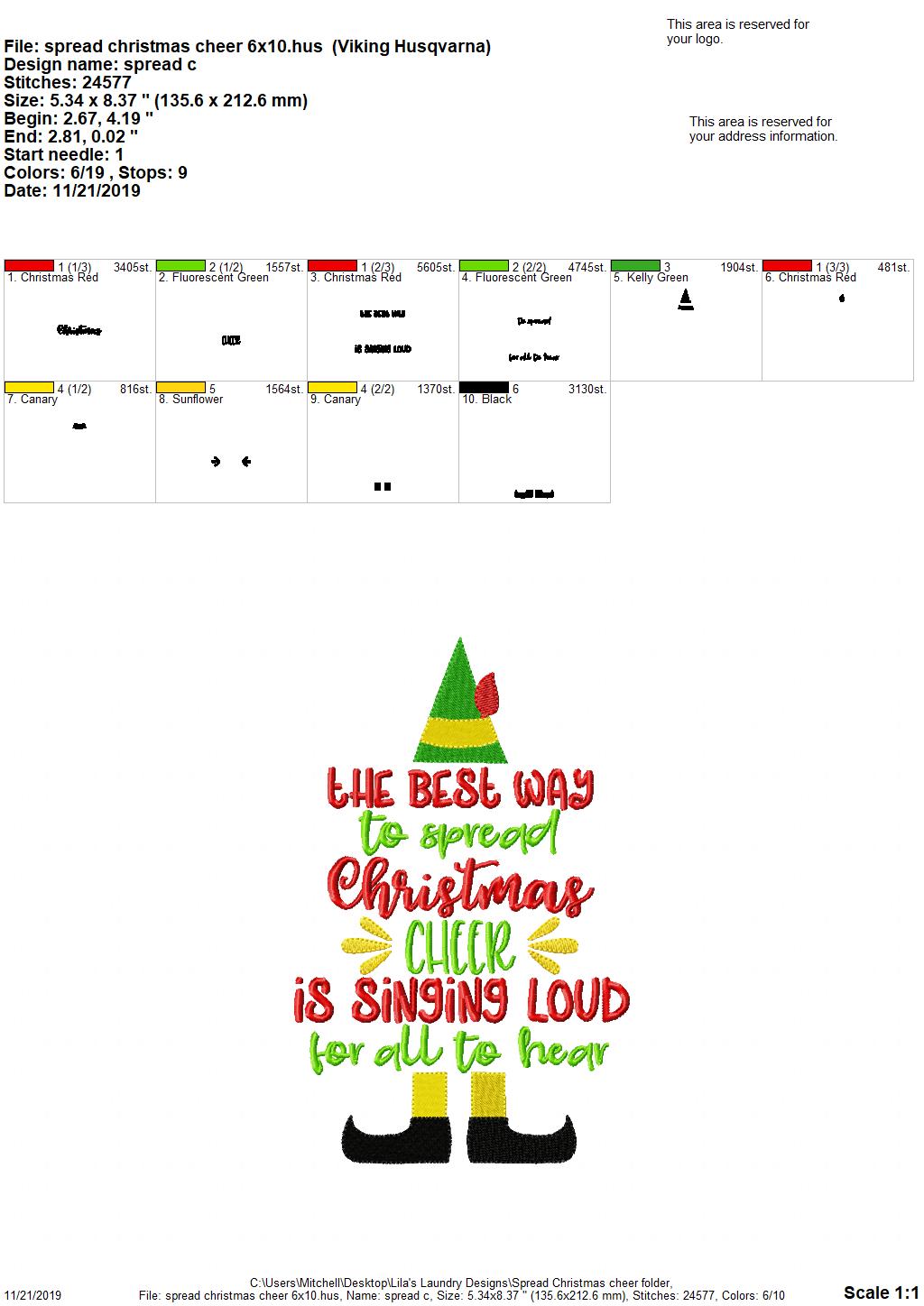Spread Christmas Cheer 5x7 & 6x10 - Digital Embroidery Design