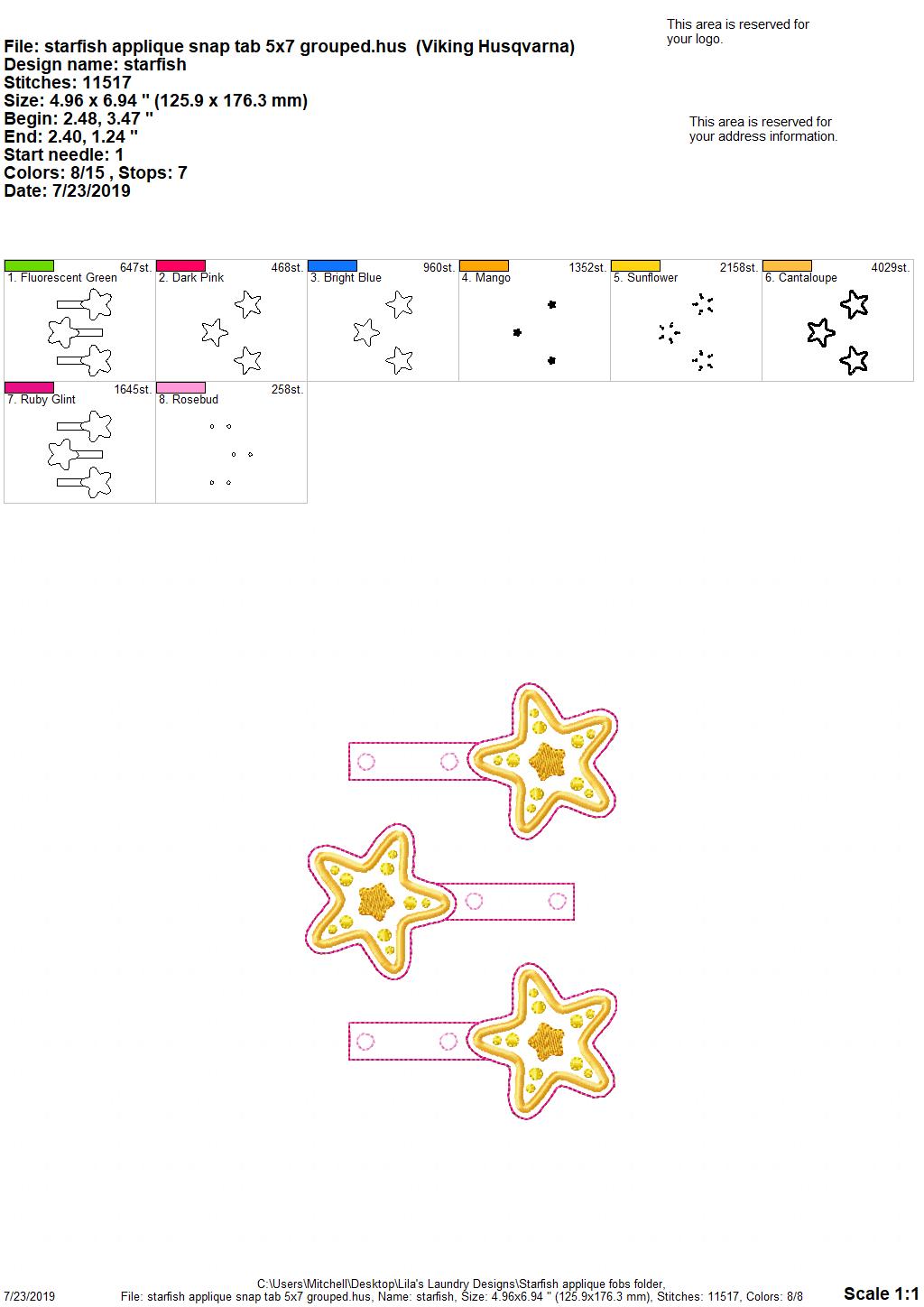 Starfish Applique Fobs - DIGITAL Embroidery DESIGN