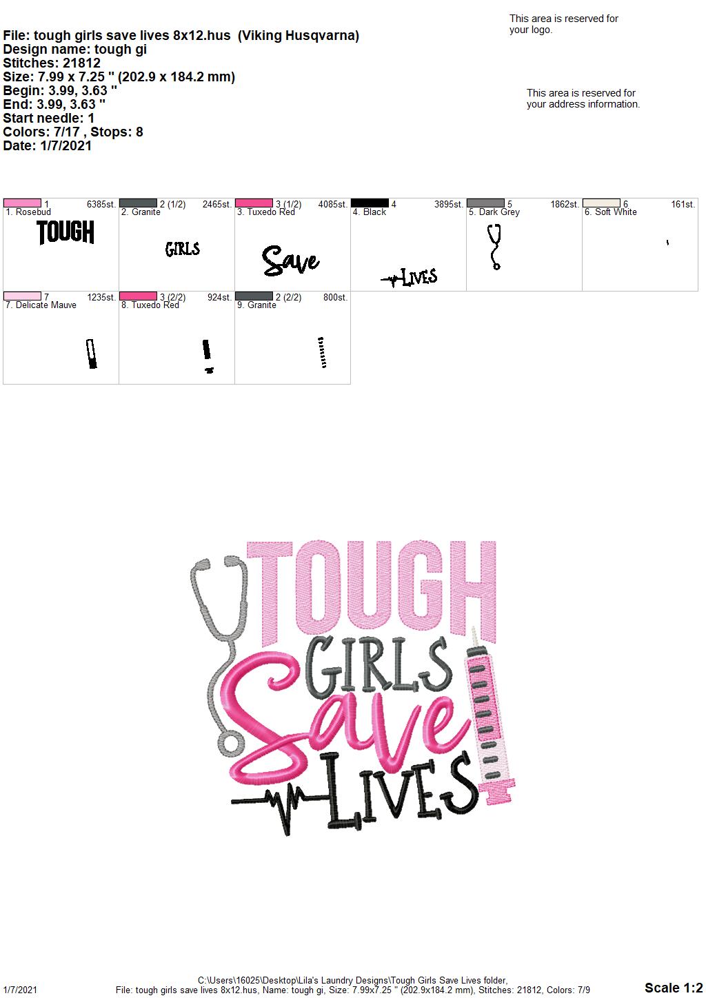 Tough Girls Save Lives - 4 sizes- Digital Embroidery Design