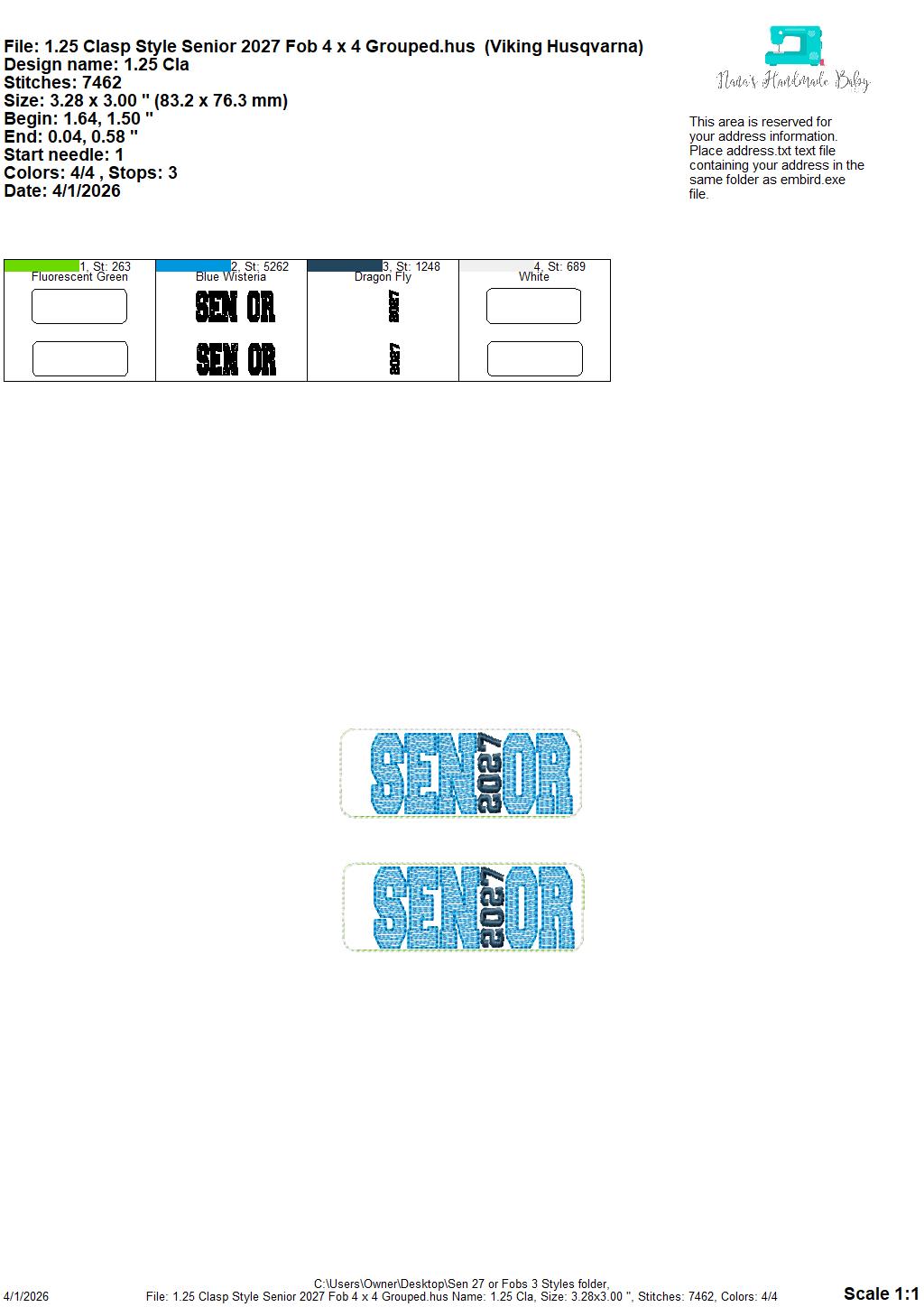 Senior 2027 Key Fobs - 3 Styles INCLUDED - Digital Embroidery Design