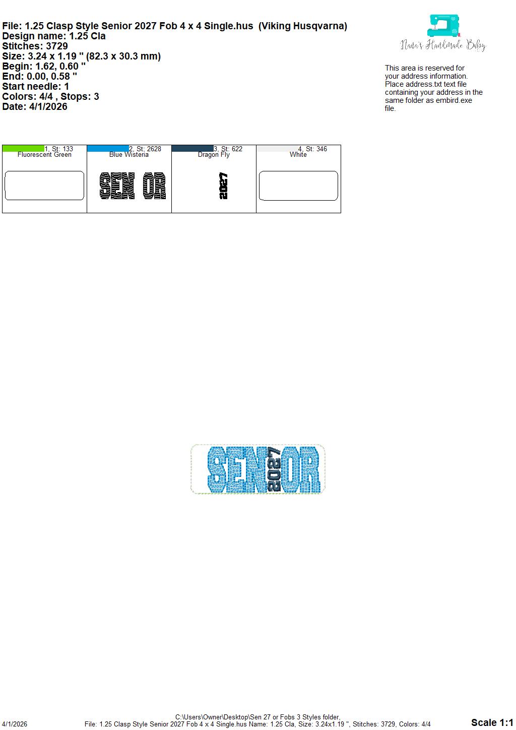 Senior 2027 Key Fobs - 3 Styles INCLUDED - Digital Embroidery Design
