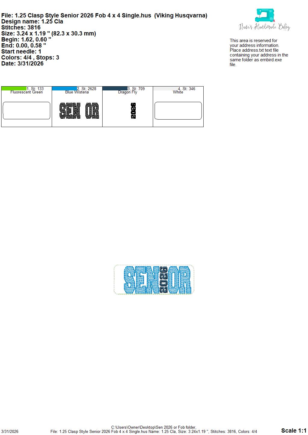 Senior 2026 Key Fobs - 3 Styles INCLUDED - Digital Embroidery Design