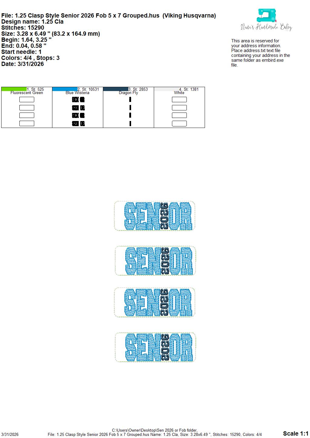 Senior 2026 Key Fobs - 3 Styles INCLUDED - Digital Embroidery Design