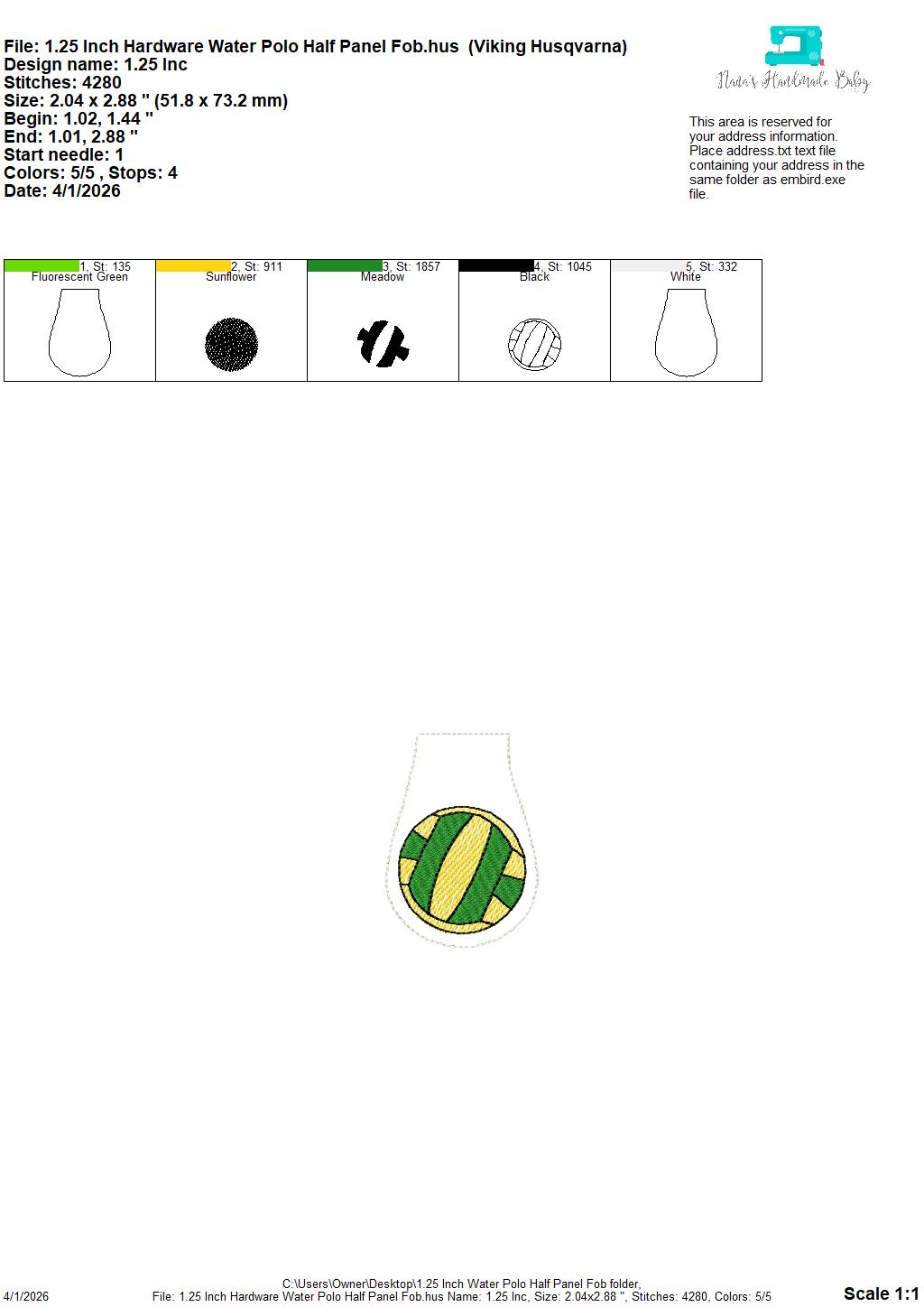 SPORTS Half Panel Fob SET 20 Designs Included – REQUIRES 1.25″ Clamp Hardware – Digital Embroidery Design