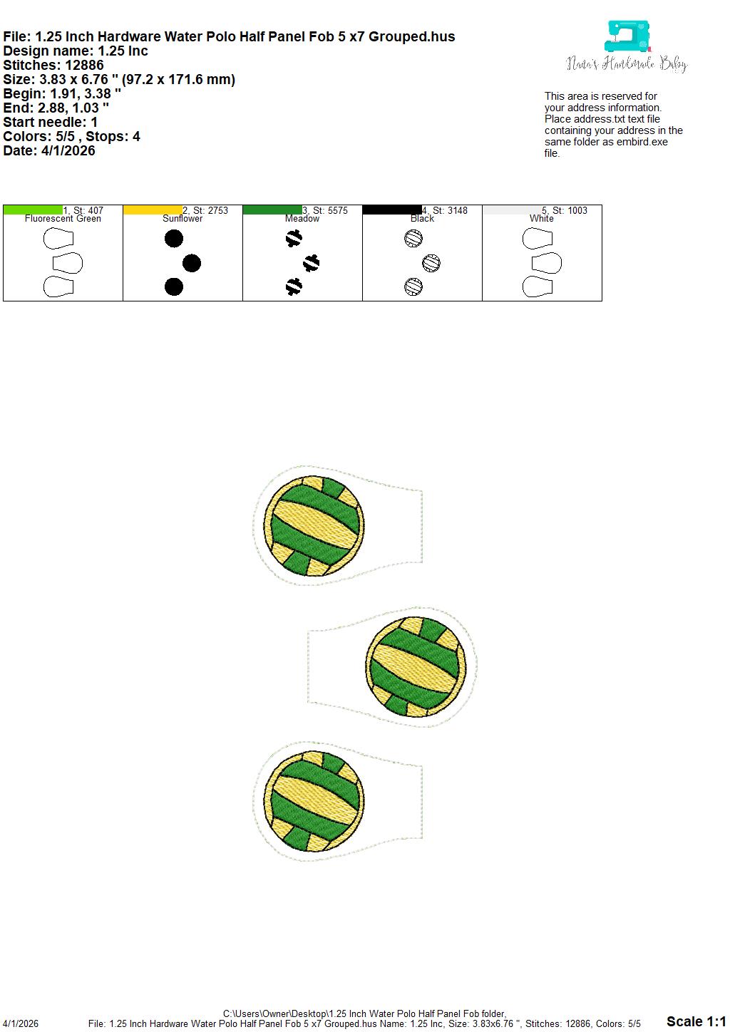 SPORTS Half Panel Fob SET 20 Designs Included – REQUIRES 1.25″ Clamp Hardware – Digital Embroidery Design