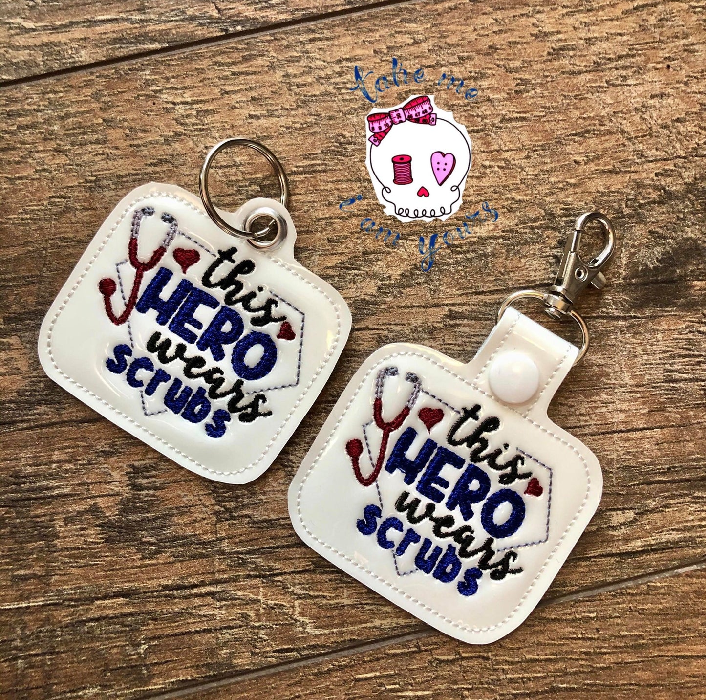 This Hero Wears Scrubs Fobs - DIGITAL Embroidery DESIGN