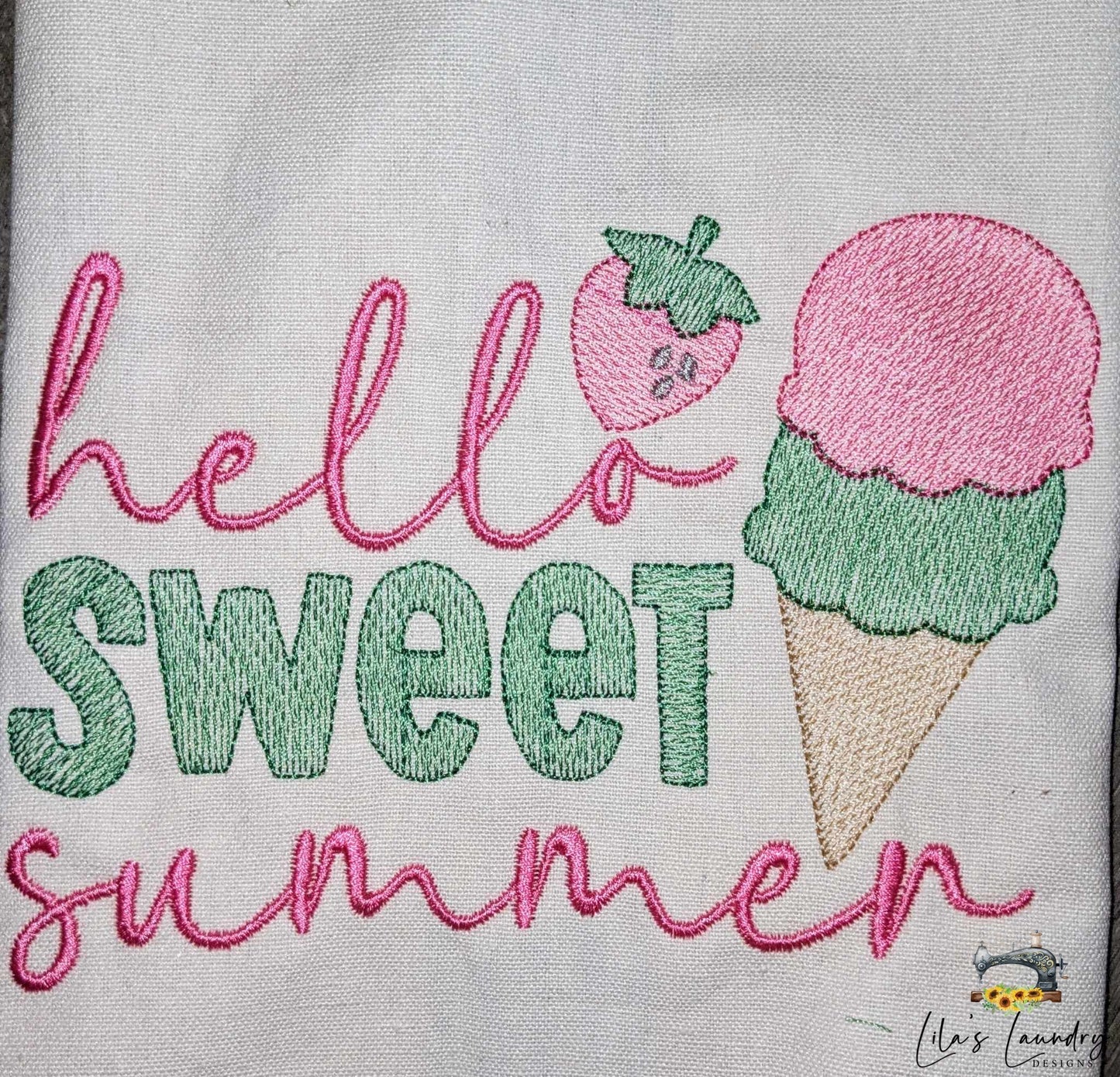 Hello Sweet Summer Sketch - 4 Sizes - Digital Embroidery Design