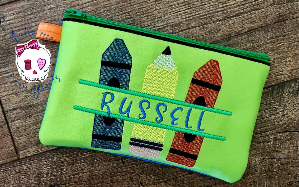 School Supplies Zipper Bag - 2 sizes - Digital Embroidery Design
