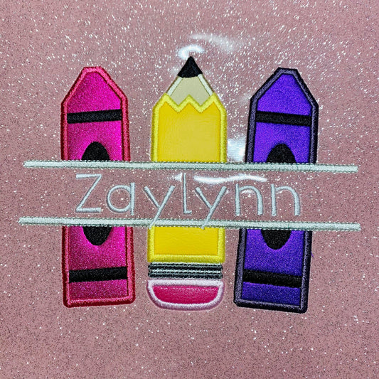 School Supplies Split Applique 5x7 & 6x10 digital embroidery design