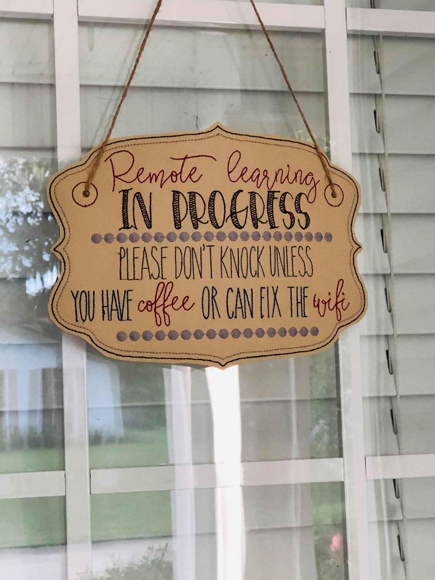 Remote Learning Coffee Wifi Door Hanger - 3 sizes - Digital Embroidery Design