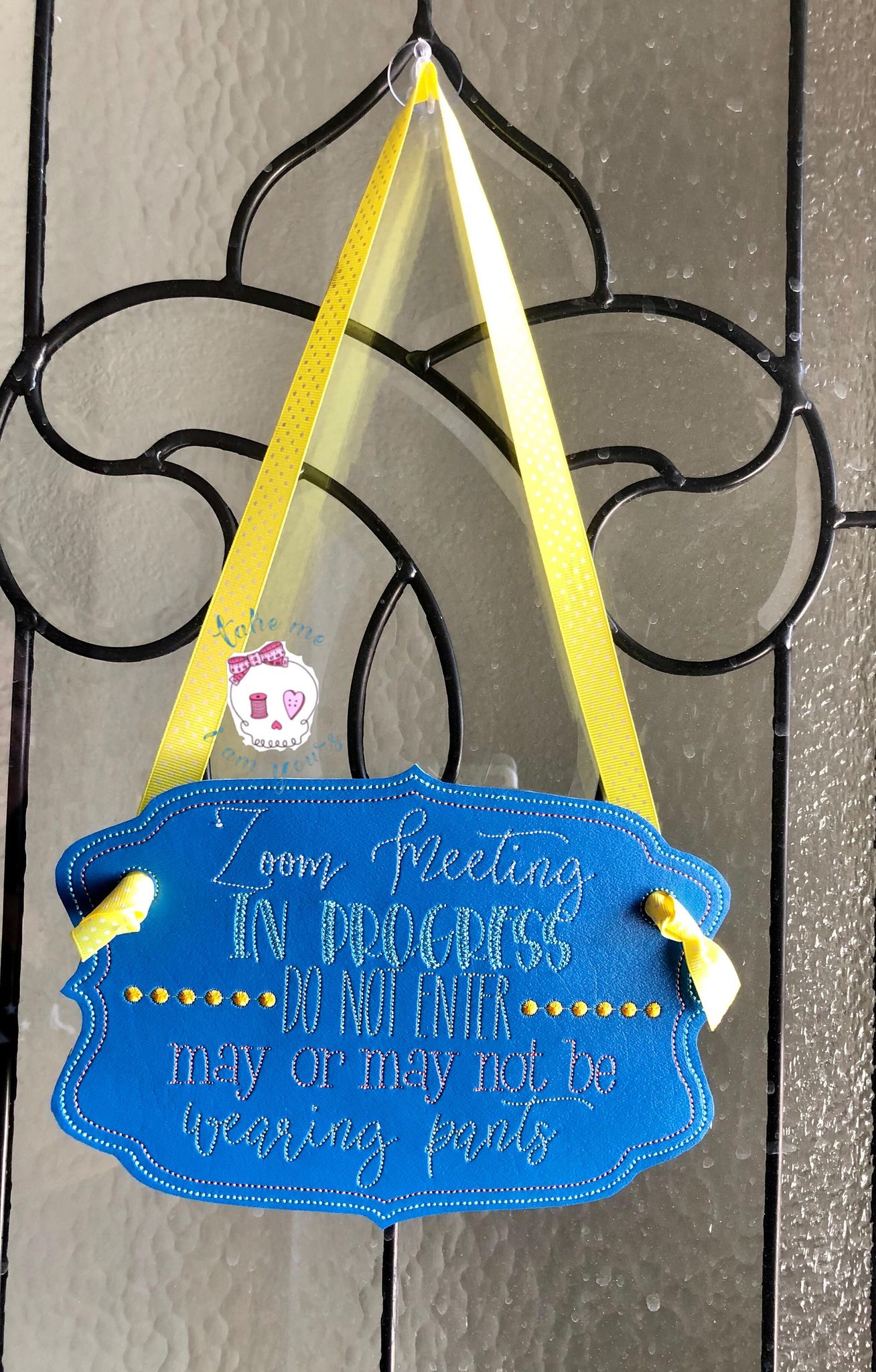 Zoom Meeting Pants Door Hanger - 3 sizes - Digital Embroidery Design