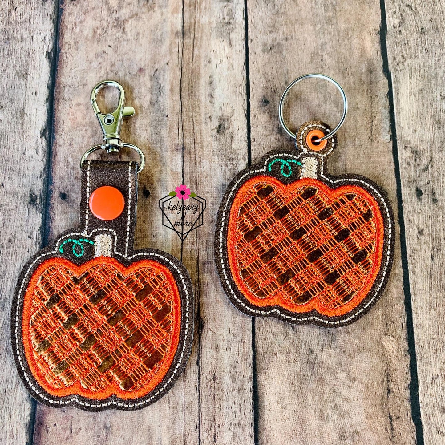 Plaid Applique Pumpkin Fobs - DIGITAL Embroidery DESIGN