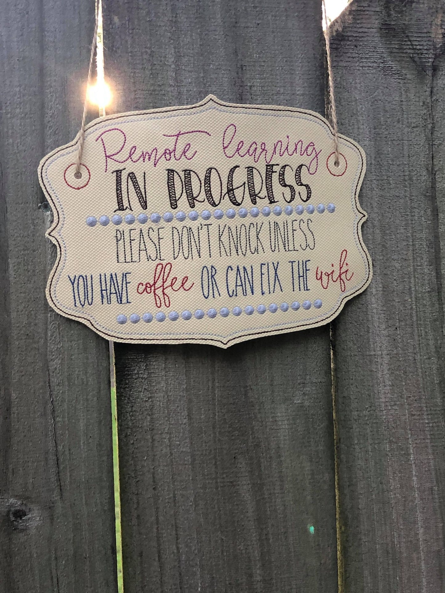 Remote Learning Coffee Wifi Door Hanger - 3 sizes - Digital Embroidery Design