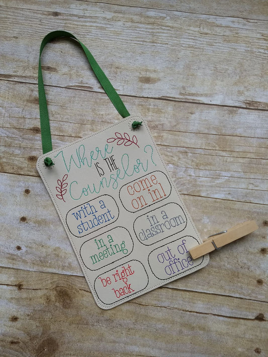 Counselor Door Hanger - 3 sizes - Digital Embroidery Design