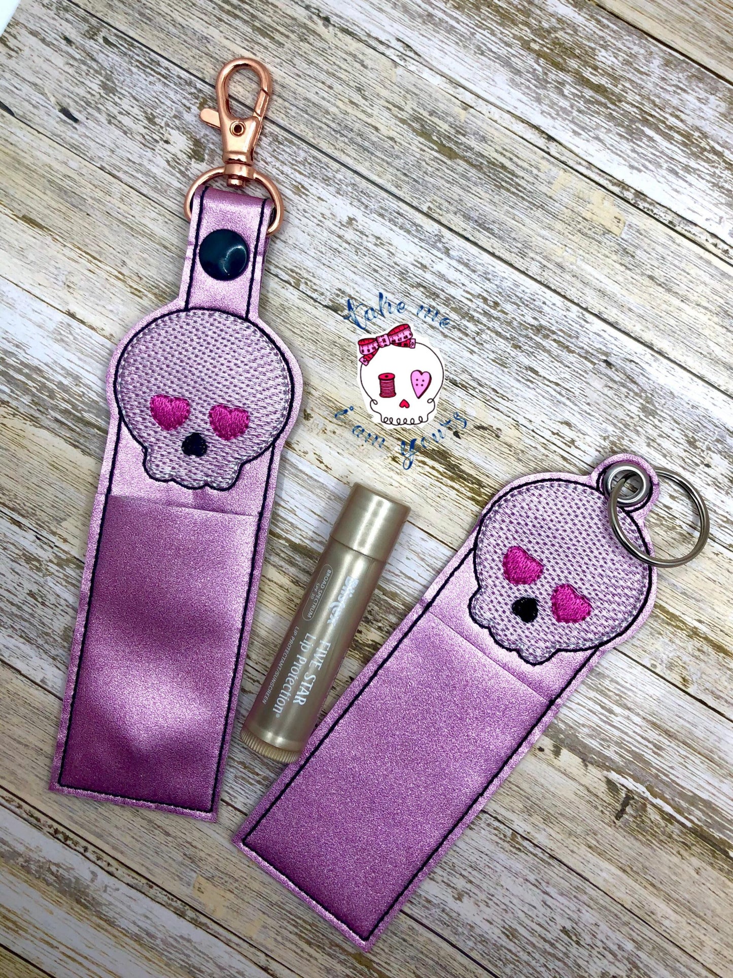 Girly Skull Lip Balm Holders 5x7 - DIGITAL Embroidery DESIGN
