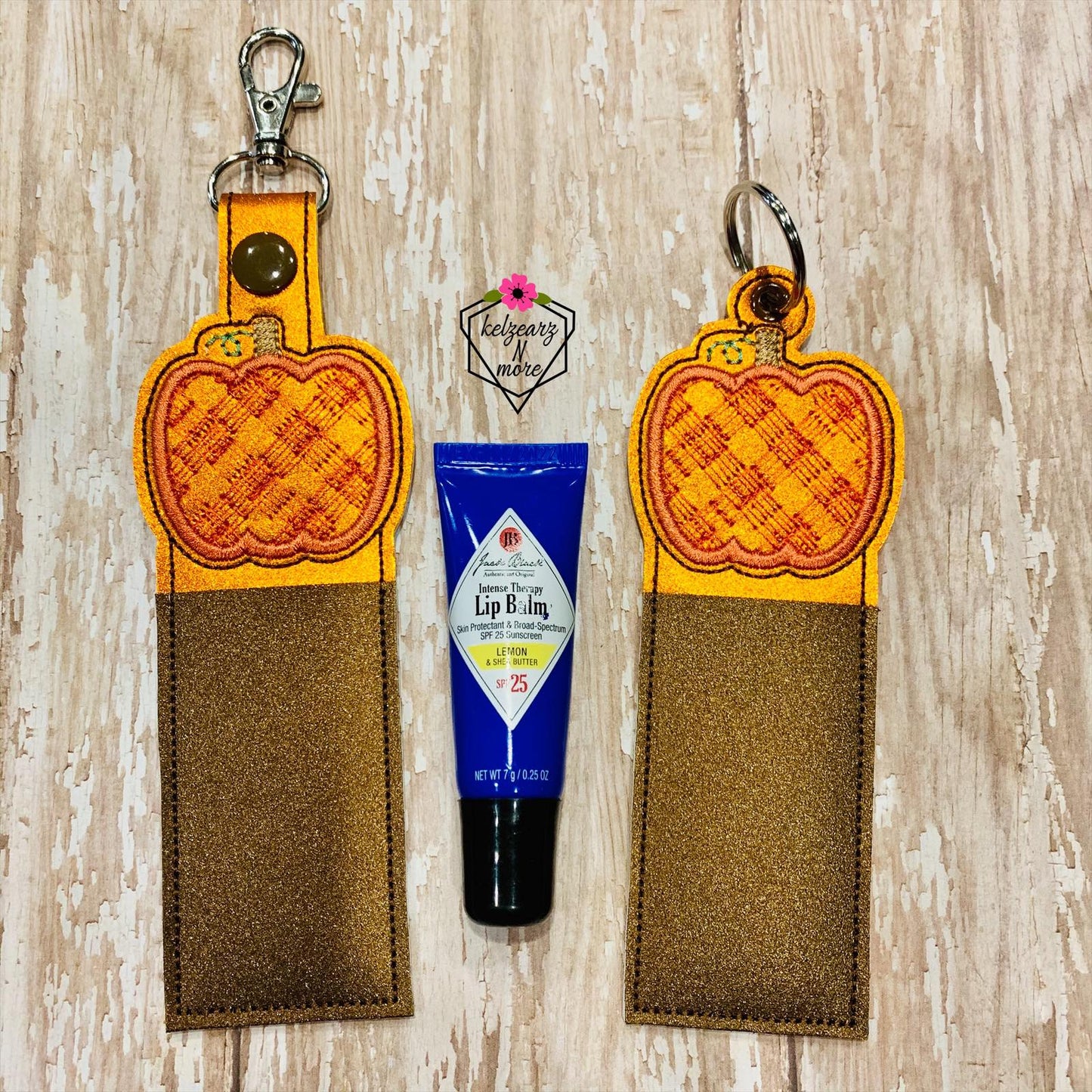 Plaid Pumpkin Lip Balm Holders 5x7 - DIGITAL Embroidery DESIGN