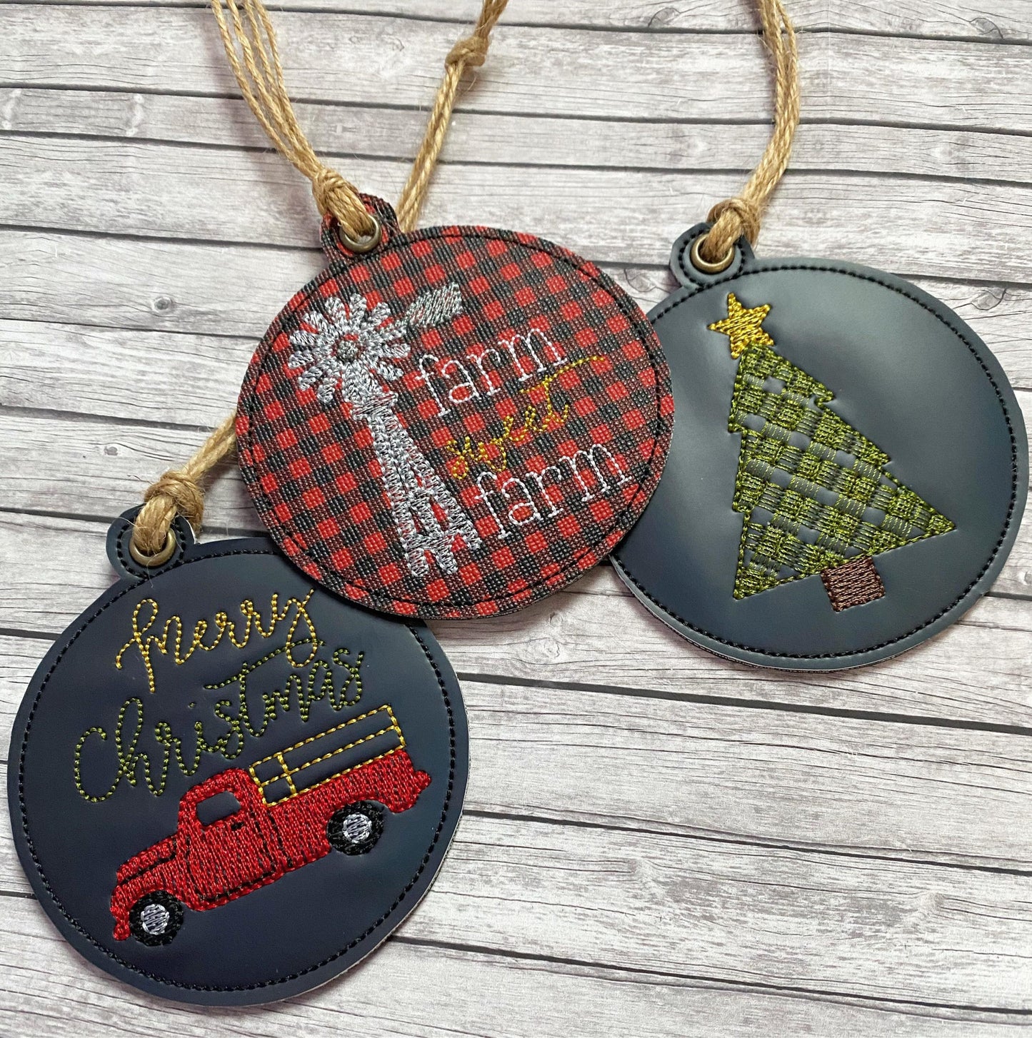 Farmhouse Christmas Ornament Set - Digital File - Embroidery Design