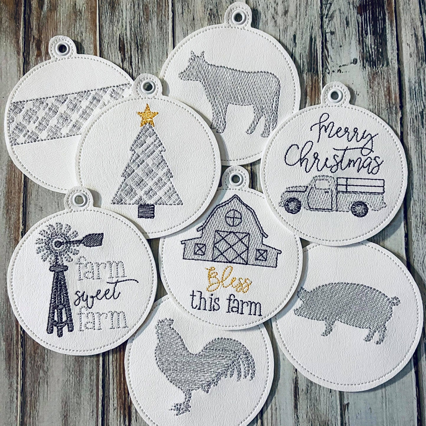 Farmhouse Christmas Ornament Set - Digital File - Embroidery Design