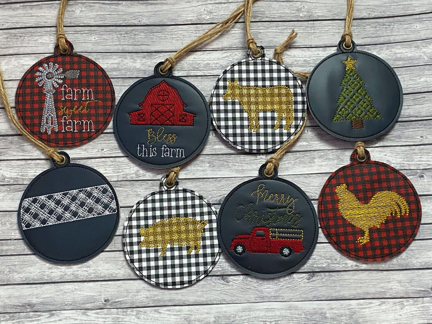 Farmhouse Christmas Ornament Set - Digital File - Embroidery Design