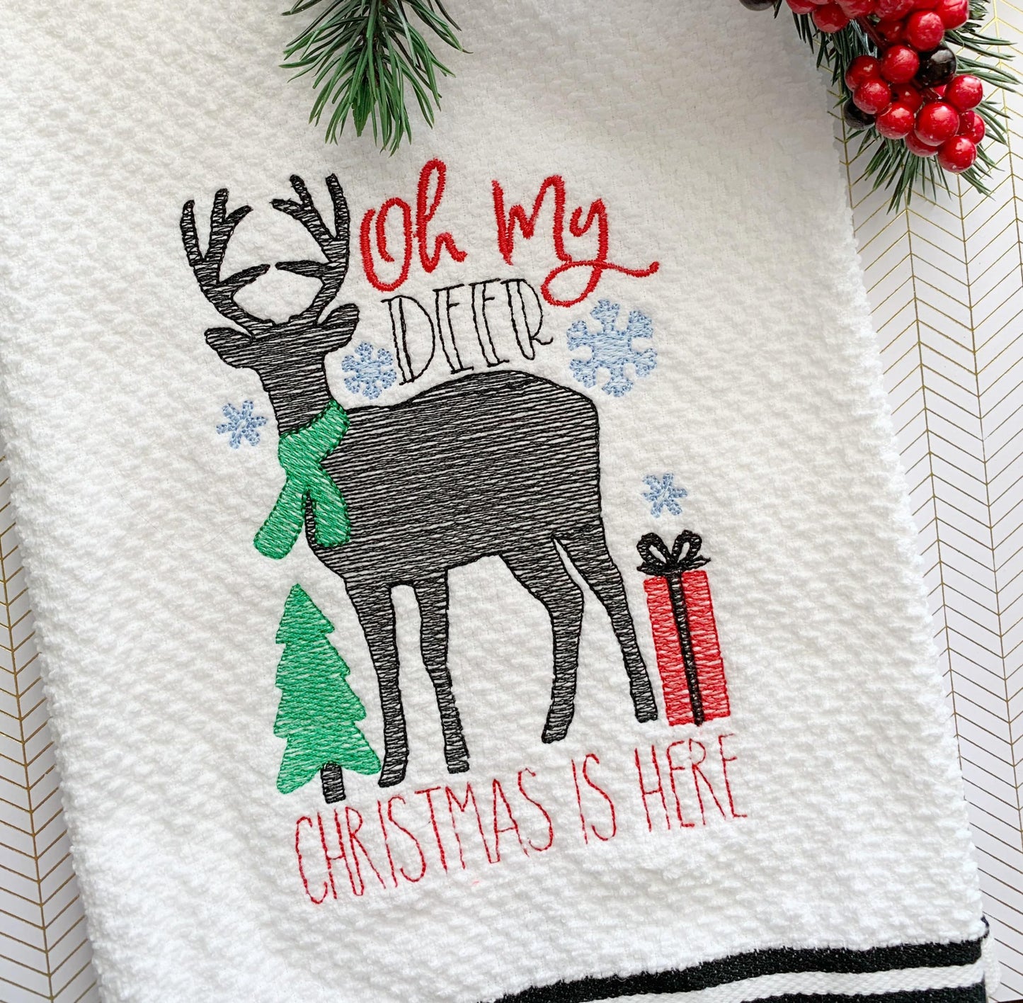 Oh My Deer Christmas Is Here - 2 Sizes - Digital Embroidery Design