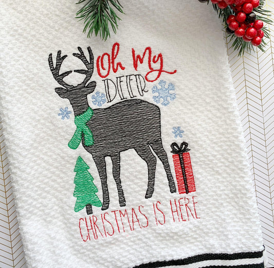 Oh My Deer Christmas Is Here - 2 Sizes - Digital Embroidery Design