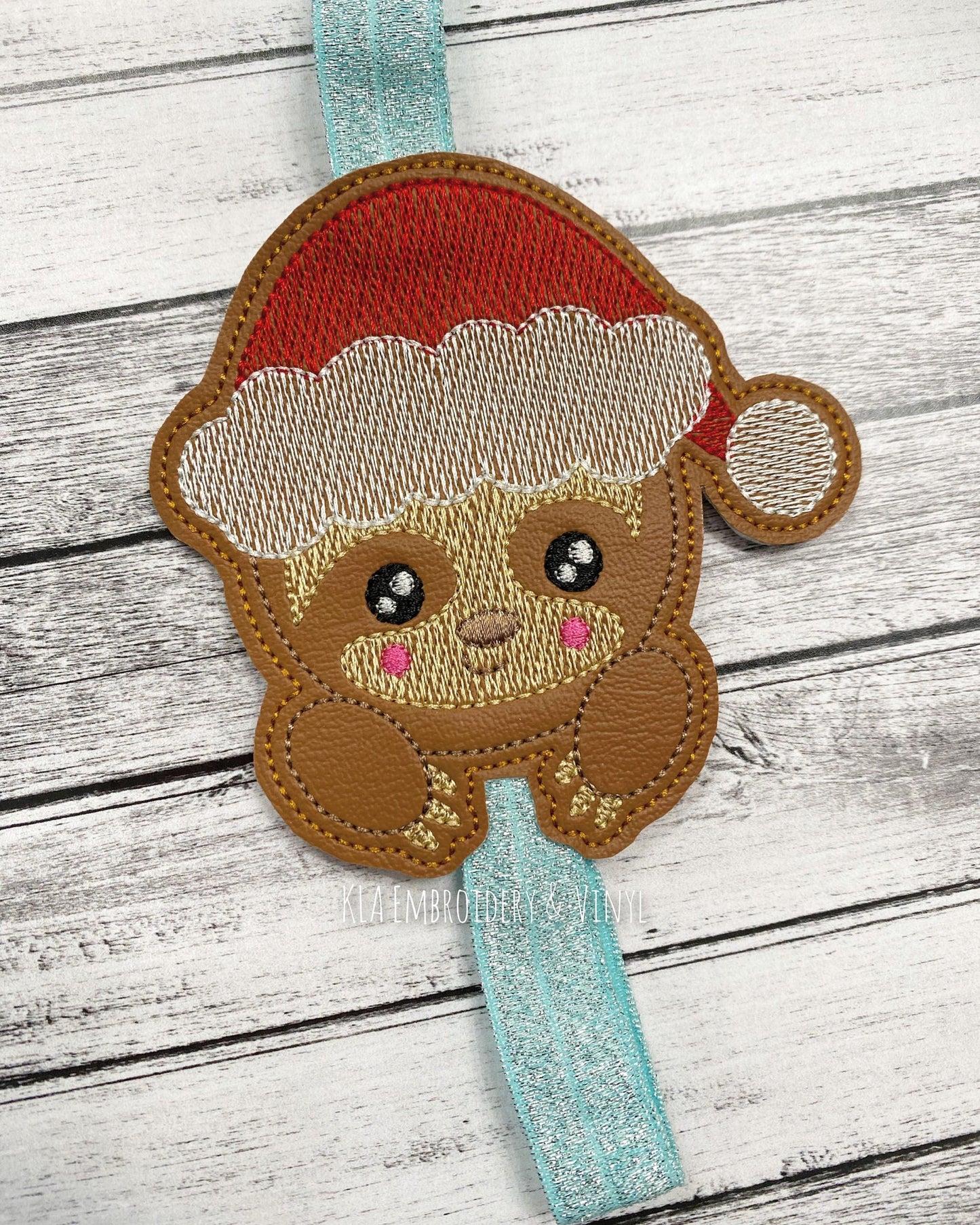 Santa Sloth - Book Band - Embroidery Design, Digital File