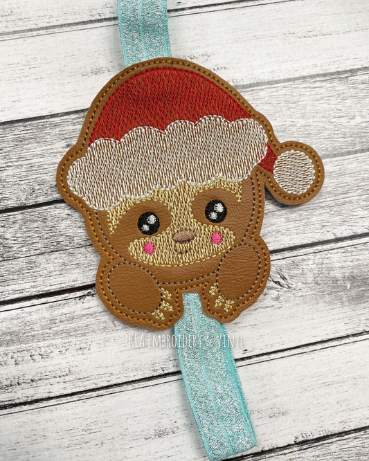 Santa Sloth - Book Band - Embroidery Design, Digital File