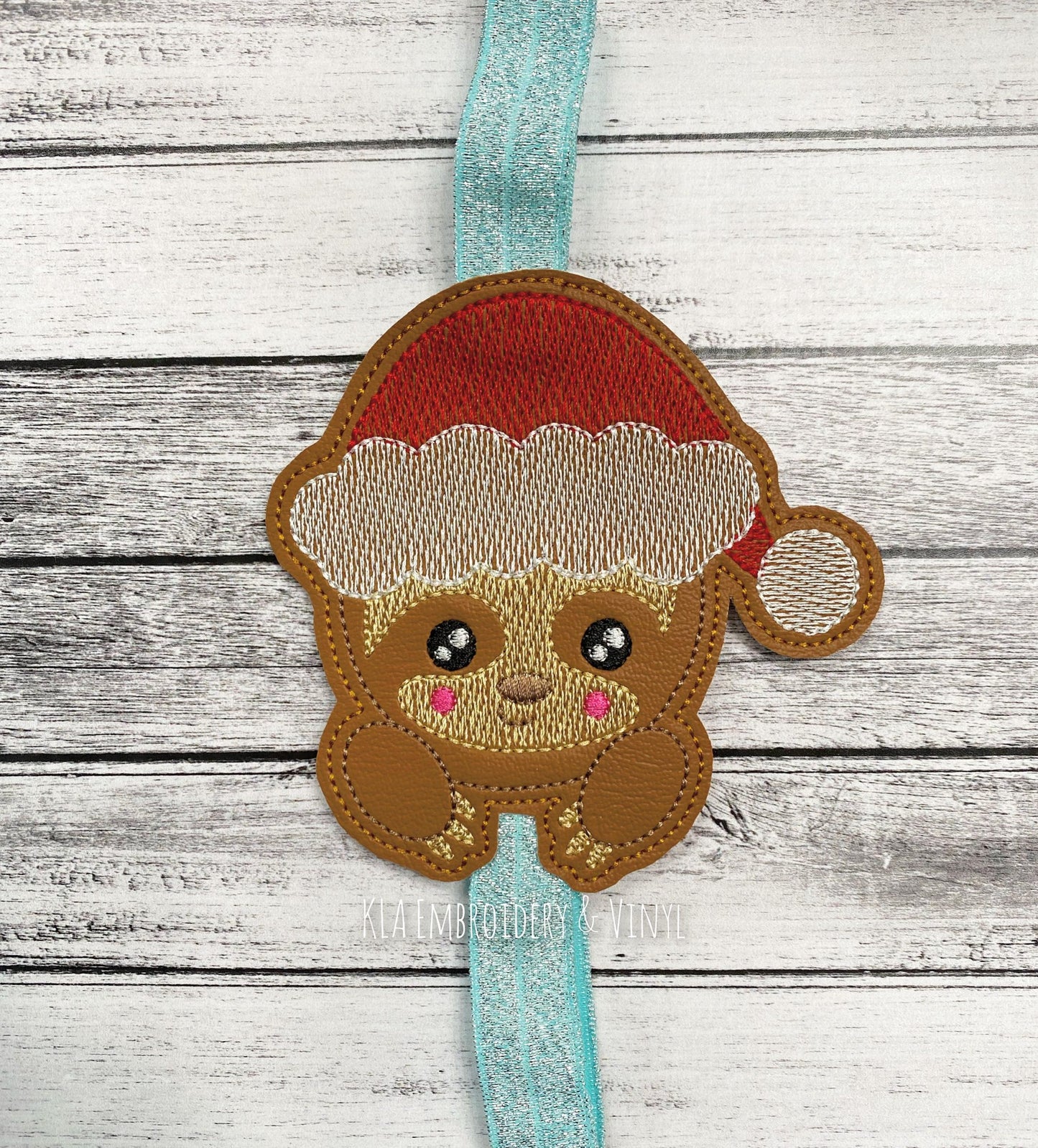 Santa Sloth - Book Band - Embroidery Design, Digital File