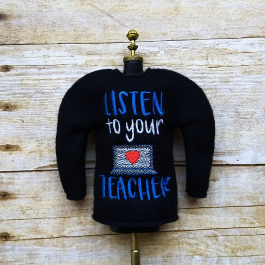 Listen To your Teacher Doll Sweater 5x7 - Digital Embroidery Design