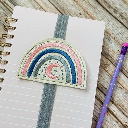 Boho Rainbow Moon Book Band - Embroidery Design, Digital File