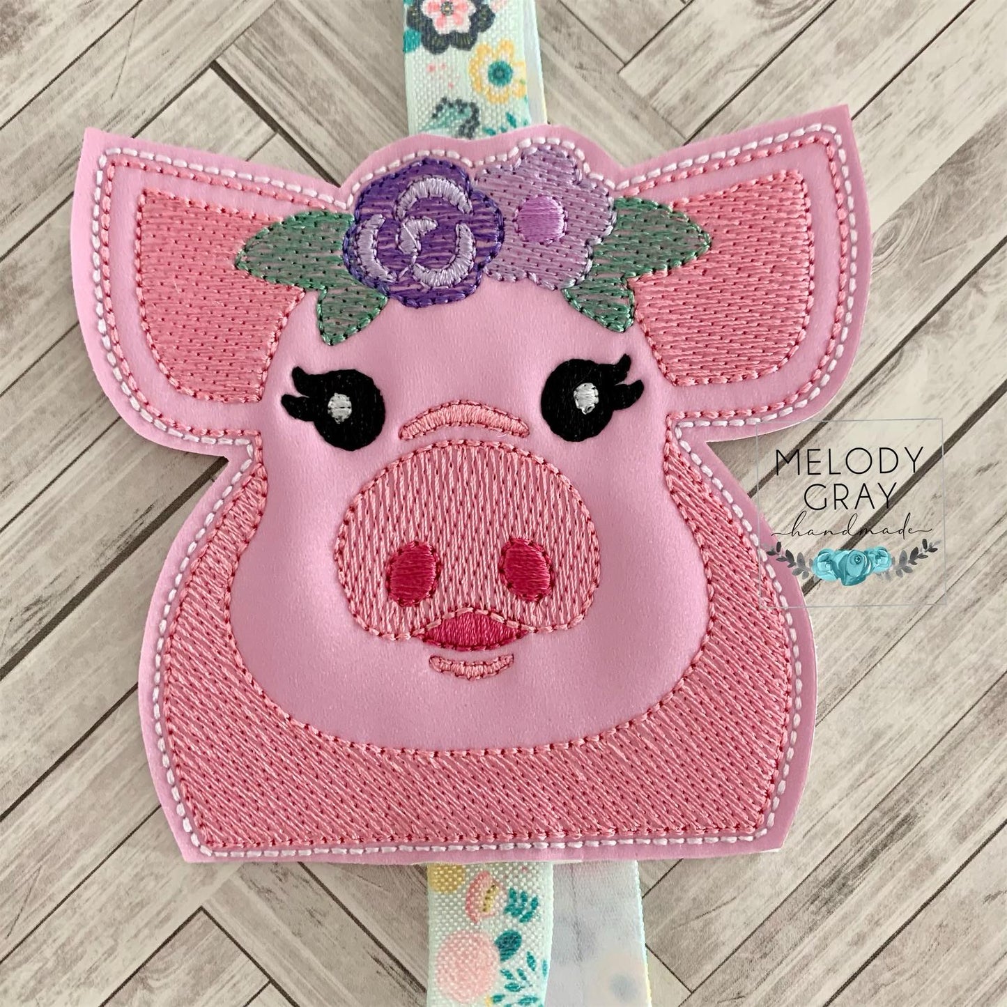Floral Pig Book Band - Embroidery Design, Digital File