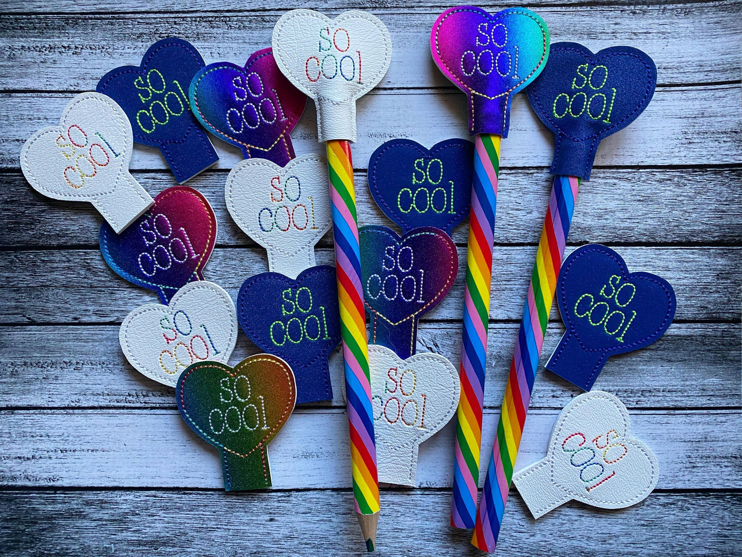 So Cool Heart Pencil Toppers 4x4 and 5x7 included- DIGITAL Embroidery DESIGN
