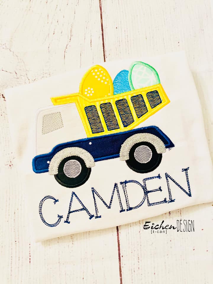 Easter Egg Dump Truck Applique - 3 sizes- Digital Embroidery Design